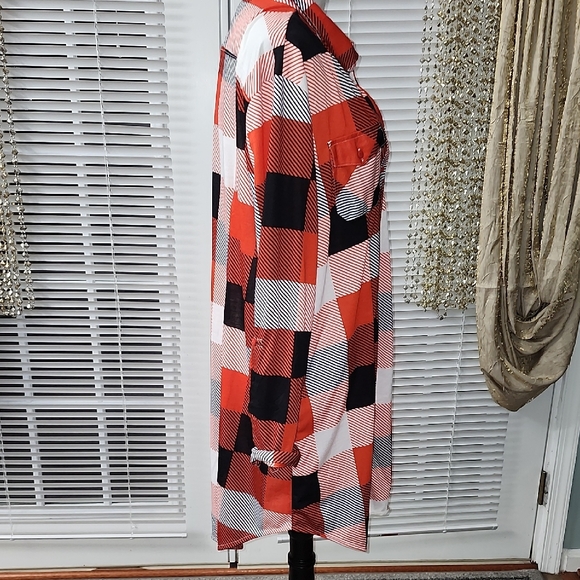 White Mark Red and Black Striped Shirt Dress - Picture 4 of 5
